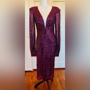 IEENA for Mac Duggal fuschia sequin midi/maxi cocktail dress
